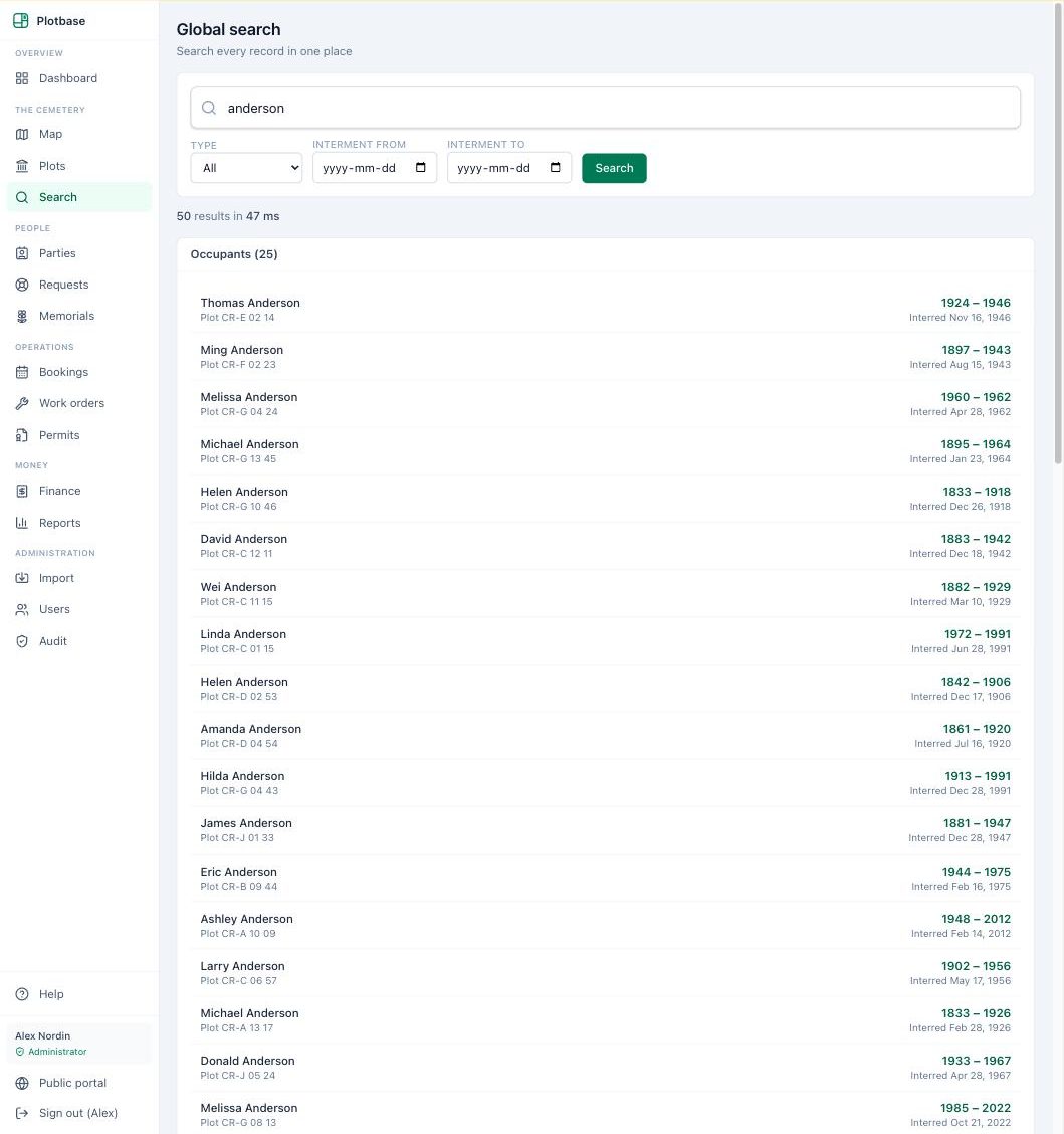 Global search — Plotbase